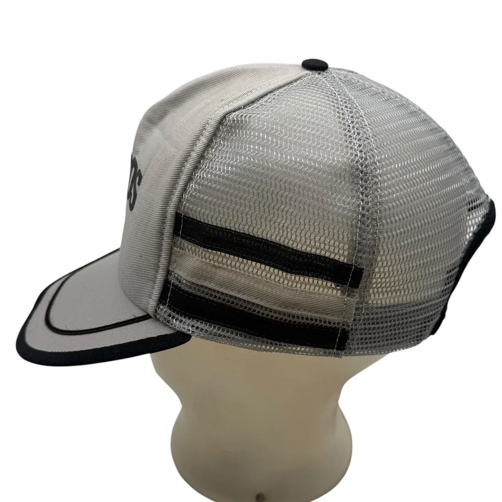 Woods‎ Vintage Trucker Hat Gray Black Mesh Snapback Striped Graphic Cap